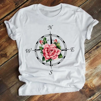 Ženske Tiskanje Geometrijske Kompas Potovanja Srčkan Trend 90. letih Slog Poletnih Modnih Oblačil Tiskanja Tshirt Ženske Tee Vrh Graphic T-shirt