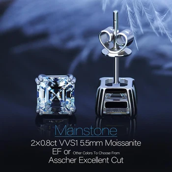 ANZIW 925 Sterling Srebrni Uhani Asscher Cut 1CT Moissanite Diamond 5,5 MM Klasična Preprosta Klinov Uhan Za Ženske Fine Nakit