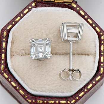 ANZIW 925 Sterling Srebrni Uhani Asscher Cut 1CT Moissanite Diamond 5,5 MM Klasična Preprosta Klinov Uhan Za Ženske Fine Nakit