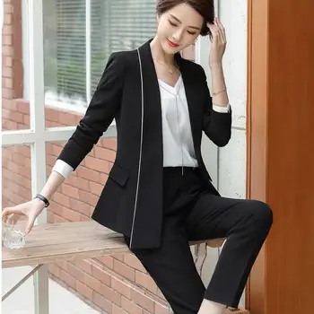 Ženske Črno Bele hlače obleko zimo S-5XL Kitajski Slog za hotel letalo delo Ženske obleka jopič In Hlače določa