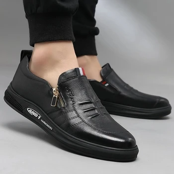 2021 Klasičnih Mannen Echt Lederen Schoenen Mannen Loafers Mocassins Ademend Slip Zwart Rijden Schoenen Chaussure Superge Homme