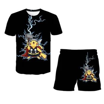 Fant Dekle Oblačila 3D Pokémon Serije Natisnjeni T-shirt Obleko Otroci Priložnostne O-vratu Poletje Kratek Rokav Nastavite Zabavno T-shirt Pokemon Kostum