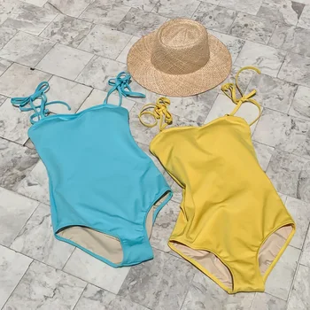 En Kos Kopalke, Seksi Backless Čipke Ženske Monokini 2021 Poletje Bikini Plaže Za Kopanje Plavati Obleke, Kopalke Rumena Za Dekleta