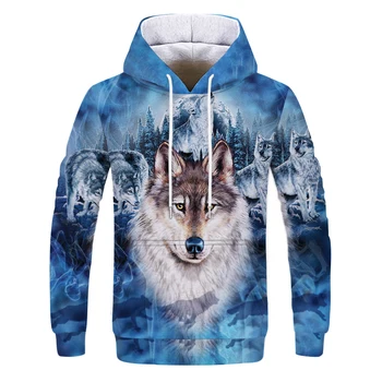2020Fashion Moških Sneg Wolf Živali 3D Tiskanih Hooded Hoodies Moški / Ženske Shinning Volk Design Sweatshirts 3D Harajuku Hoody