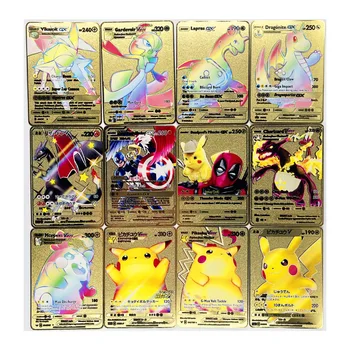 Pokemon Novo Charizard Pikachu GX MEGA Zlato Kovinsko Kartico Super Igre Zbiranje Anime Karte, Igrače za Otroke Božično Darilo