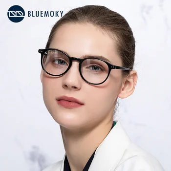 BLUEMOKY Acetat Okrogle Očala Okvirji Moški Ženske Ultralahkih Retro Anti Modra Svetloba Kratkovidnost Optična Očala na Recept Očala