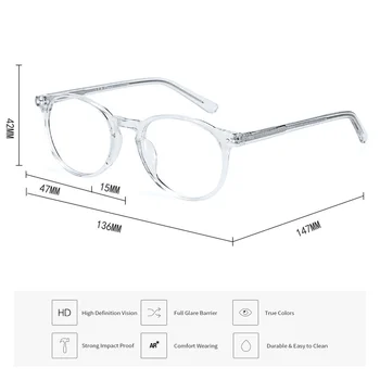 BLUEMOKY Acetat Okrogle Očala Okvirji Moški Ženske Ultralahkih Retro Anti Modra Svetloba Kratkovidnost Optična Očala na Recept Očala