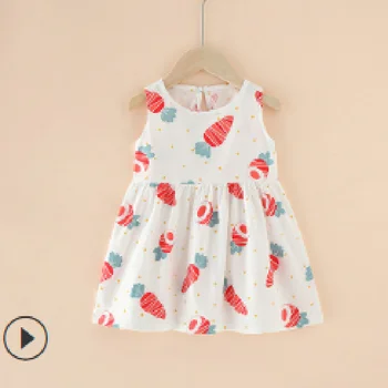 Poletje Oblačenja Otrok Kratek Rokav A-Line Bombaž Sadje Vzorec Otroci Priložnostne Mini Obleke Baby Girl Obleke Rojstni dan 0-4Y