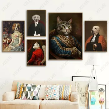 Ustvarjalne Živali Platno Slikarstvo Mačka in Pes V Oblačila Plakat Ozadje Tiskanja Umetnostne Obrti Sliko za Domov Spalnica Dekoracijo