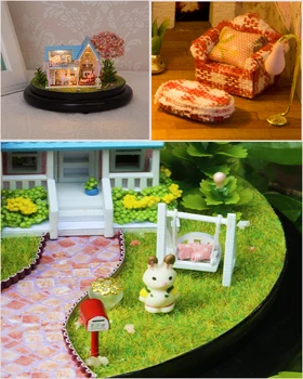 1pcs Lutka Hiša Pohištvo Polje Srčkan Soba DIY Lutka Hiša, Lesene Igrače Miniaturne igrače LED Luči Zbrati diy miniaturne hiše