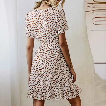 Dame Oblačenja 2021 Poletje Moda Priložnostne Kratka sleeved Proti-vrat Ogrlicom Polka Dot Obleko Pasu Slim Obleko Vestidos Mujer Verano