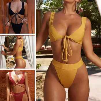 Ženske Povoj Bikini Komplet Push-up Modrc Visoko Pasu Tangice Poletje Plaža Kopalke, Kopalke SAL99