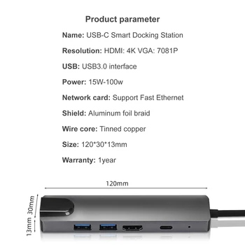 USB C HUB Tip C za Multi USB 3.0 HUB HDMI 4k RJ45 Lan Ethernet PD Hitri Polnilnik Ac Dock za MacBook Pro razširitveno postajo