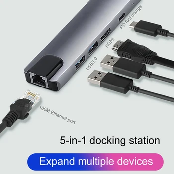 USB C HUB Tip C za Multi USB 3.0 HUB HDMI 4k RJ45 Lan Ethernet PD Hitri Polnilnik Ac Dock za MacBook Pro razširitveno postajo