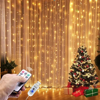 LED Garland Zavese Daljinski upravljalnik USB Pravljice Niz Luči Novo Leto Garland Božič Ramadana Dekoracijo Za Dom Spalnica Okno