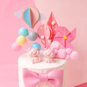 Dojenček Kopanje Pink Princess CakeTopper Risanka Prašičev Happy Birthday Balon Sladica Tabela Obleko Gor Plugin Stranka Torta Dekor Dobave