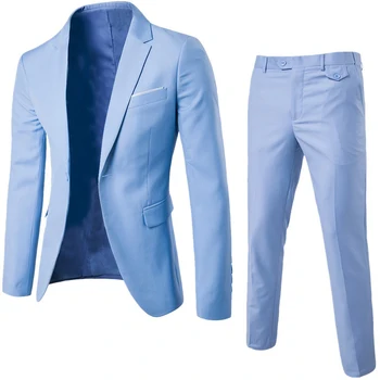 2Pcs/Set Plus Velikost Moških Barva Dolg Rokav River Slim Gumb Poslovna Obleka