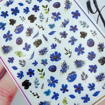 Modra cvetni prah, Cvetlični Vzorec, Nail Art Nalepke Samolepilni Prenos Nalepke 3D Drsnikom DIY Nasveti Nail Art Okras Manikura Paket