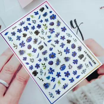 Modra cvetni prah, Cvetlični Vzorec, Nail Art Nalepke Samolepilni Prenos Nalepke 3D Drsnikom DIY Nasveti Nail Art Okras Manikura Paket