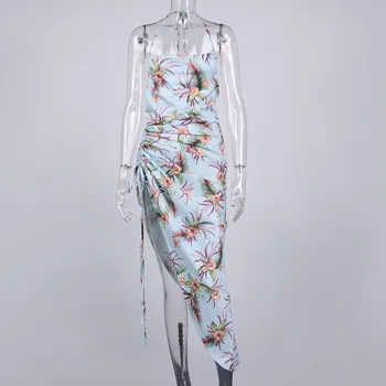 Cvjetnim Tiskanja Poletje Obleko Seksi Backless Plažo, Obleke Za Ženske Počitnice Špageti Trak Asymmetrica Vestido Fashioncyes 2021