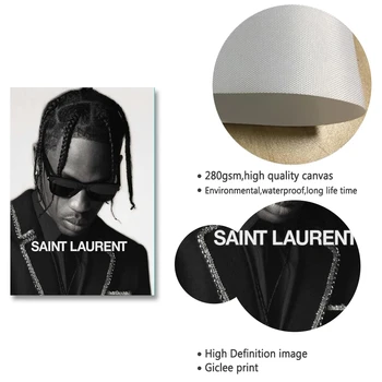 Črno Bel Travis Scott Glasbe Star Rap Hip Hop Rapper Modni Model Umetnosti Slikarsko Platno Plakat Steno Doma Dekor Quadro Cuadros