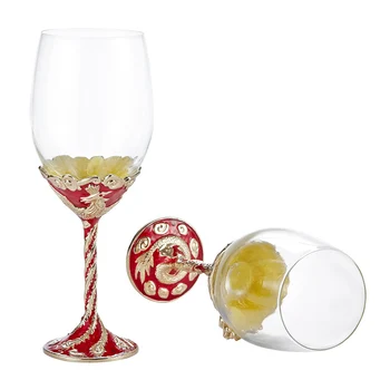 Lep kristalno steklo vina pari kelih Lep kitajski zlati zmaj in feniks kozarec vina poročno darilo