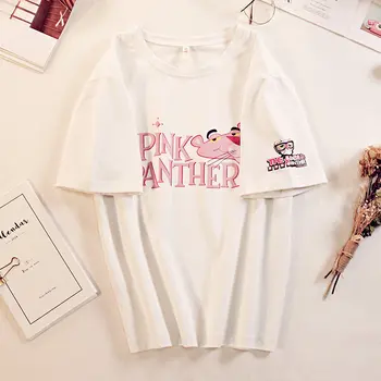 Majice Za Ženske, Bombaž, Kratke Rokave Pink Panther Tiskanje Vrh Tees Ženske Risanka Majice s kratkimi rokavi Ženske Poletje Priložnostne T-shirt