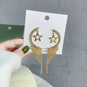 Moda Nove Zlitine Dolgo Tassel Uhani za Ženske Kristalno Cirkon Pentagram Design Izjavo Uhani Dekleta Stranka Nakit Darila
