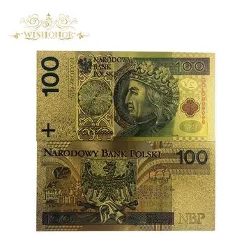 10 unids/lote 200 Billetes PLN Polonia, billetes dorados, billetes dorados del Papa par colección 999 dorados. Manga de plástic