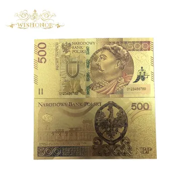 10 unids/lote 200 Billetes PLN Polonia, billetes dorados, billetes dorados del Papa par colección 999 dorados. Manga de plástic