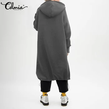 Celmia Pozimi Hoodies Majica Ženske Zadrgo Coats Hooded Long Sleeve Solid Priložnostne Runo Outwear Svoboden Prevelik Dolge Jakne