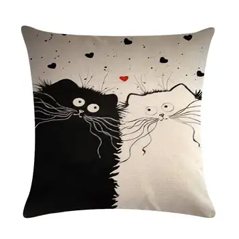 Risanka luštna mačka blazine pokrov črno in belo oranžni vrgel blazino kritje perilo avto stol, kavč modni dom dekoracijo 45x45cm