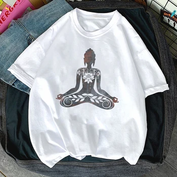 Ironija Ženske Buda Čakro, Meditacija Vesolje T Shirt Tee Dihati Tiskanja Ženske Majice Azteque Yogatraining Haut Zen Boho Paix