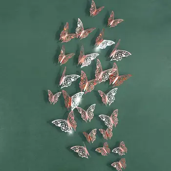 48Pcs 3D Bleščice Rose Zlata Swallowtail Metulj vinilne Nalepke Odstranljive Poroko Metulji Stenske Nalepke, Spalnica Torta Okraski