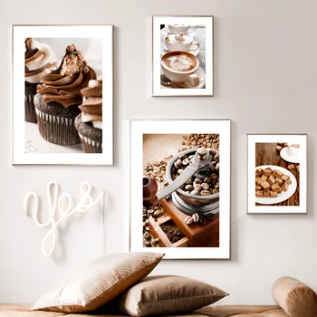 Aparat Za Čokoladne Torte, Kava Fižol Wall Art Platno Slikarstvo Nordijska Plakatov In Fotografij Stenske Slike Za Torto, Sladice Trgovina Dekor