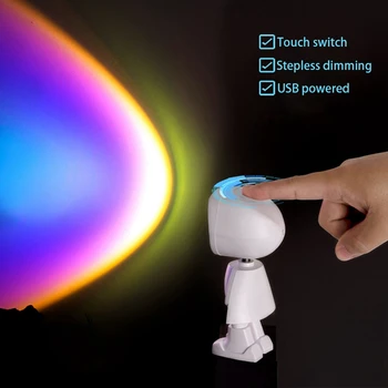 Robot Design USB LED Projektor Vzdušje Noč Light Touch Kontrole Fotografija Sobi Doma Dekoracijo Sten Projekciji, sončni Zahod, Lučka