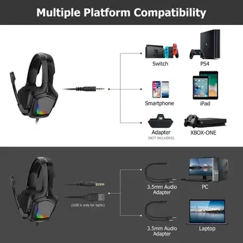 ONIKUMA K20 PS4 Gaming Slušalke Slušalke 3.5 mm PC Gamer Stereo Igra Slušalke z Mikrofonom/Led Luč za XBox En/Prenosni računalnik Tab