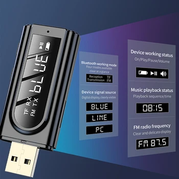 USB Bluetooth Audio (zvok Bluetooth Adapter Avtomobilski Stereo Sistem, Avdio Brezžični Sprejemnik in Oddajnik z LED zaslon
