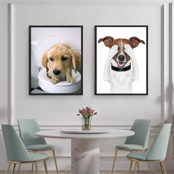 Ustvarjalne Steni Visi Slika Ljubek Pes Živali Sedel Na Wc, Anime Plakat In Tiskanje Brez Okvirja Kopalnica Dekor Slikarstvo