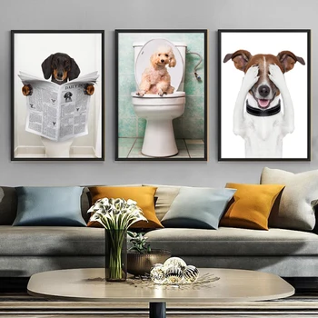 Ustvarjalne Steni Visi Slika Ljubek Pes Živali Sedel Na Wc, Anime Plakat In Tiskanje Brez Okvirja Kopalnica Dekor Slikarstvo