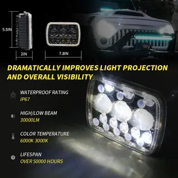 300W 7x6 5x7 Palčni LED Žarometi Žaromet Z Visoko Nizko Žarka Za Jeep Wrangler YJ Cherokee XJ Avto Dodatki